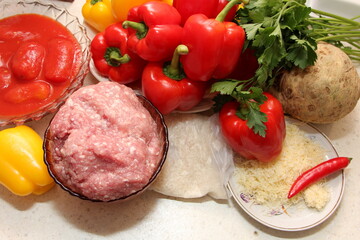 Bell peppers stuffed with meat and rice. Stuffed sweet paprika