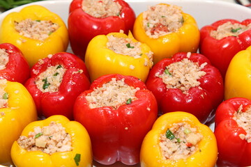 Bell peppers stuffed with meat and rice. Stuffed sweet paprika