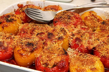 Bell peppers stuffed with meat and rice. Stuffed sweet paprika