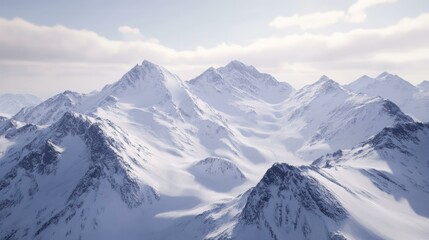 Fototapeta premium Snow-covered mountains and peaks on a cold, bright, winter day.
