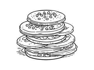 Hand Drawn Blini Pancakes with Minimalistic Line Art Style