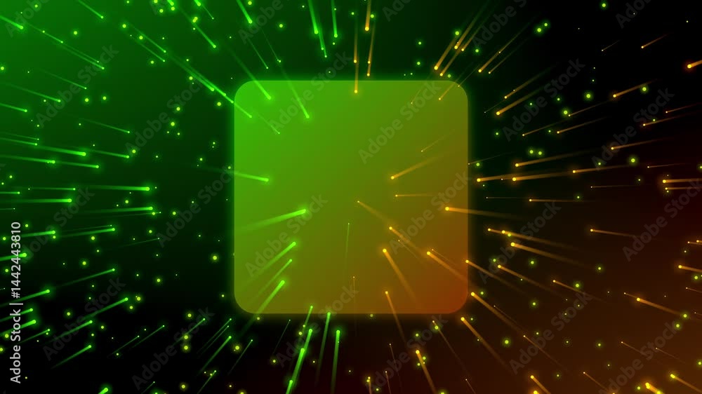 Poster colorful abstract scene with a round-edged rectangle at the center, surrounded by a luminous circle 