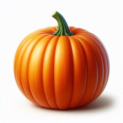 Obraz premium A fresh orange pumpkin with a green stem, isolated on a white background.