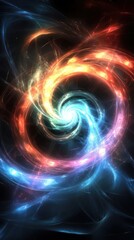 A vibrant, swirling cosmic design featuring bright colors and abstract patterns.