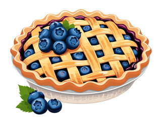 A blueberry pie with a blueberry on top. The pie is in a white plate. The pie is delicious and looks very appetizing