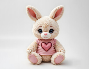 Obraz premium A sweet fluffy bunny toy with big blue eyes wearing a pink heart tank top.