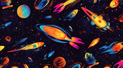 Colorful Space Adventure: Rockets and Planets in a Whimsical Universe