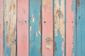 Vertical weathered wooden planks in pastel colors.