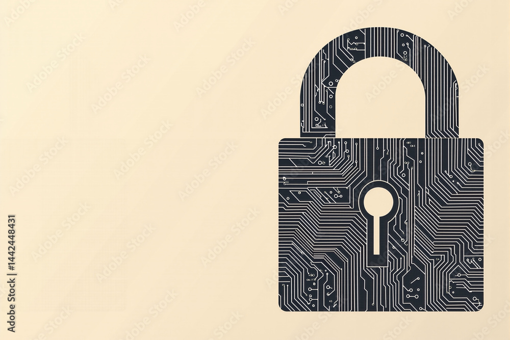 Poster cyber security lock protecting digital information and data privacy