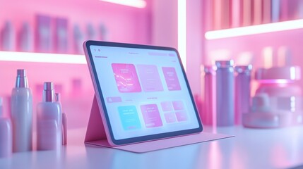 Digital tablet displays online cosmetic shop