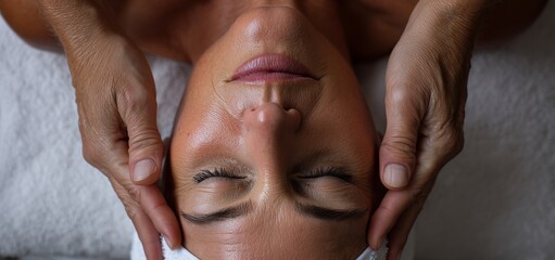 Fototapeta premium A lovely young woman is getting a massage at a spa, viewed from above