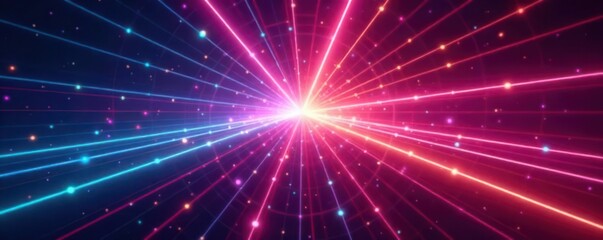 Obraz premium Vibrant spectrum of light beams diverging from center, shimmer, shine, physics