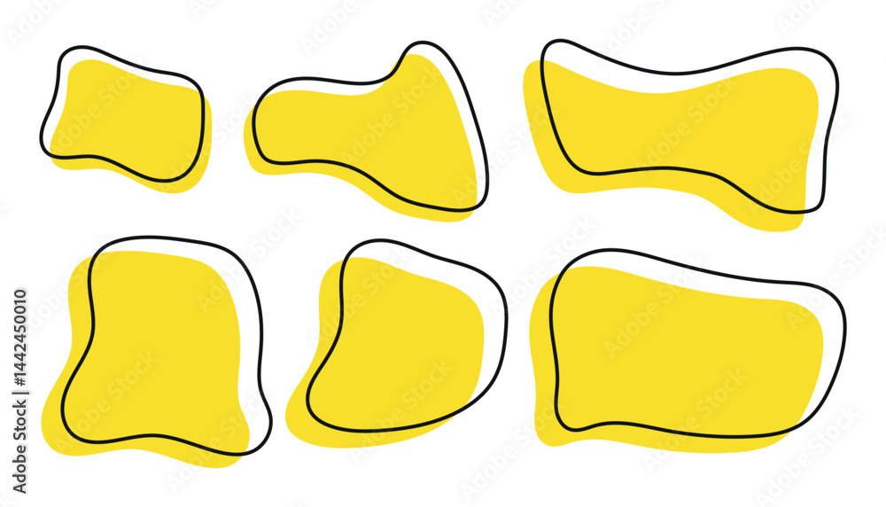 Poster organic shape text frames. vector set of abstract yellow speech bubbles. wavy rectangular, square te