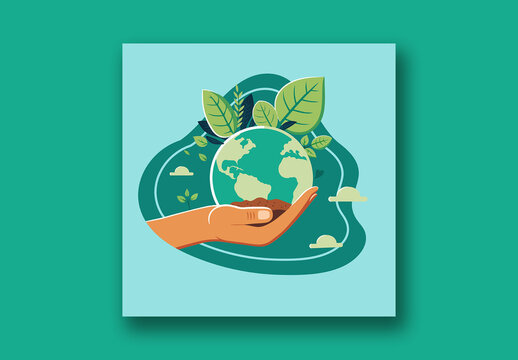World Environment Day Editable Social Media Post with Human Hand Holding Earth Globe Illustration for Save The World and Nature.