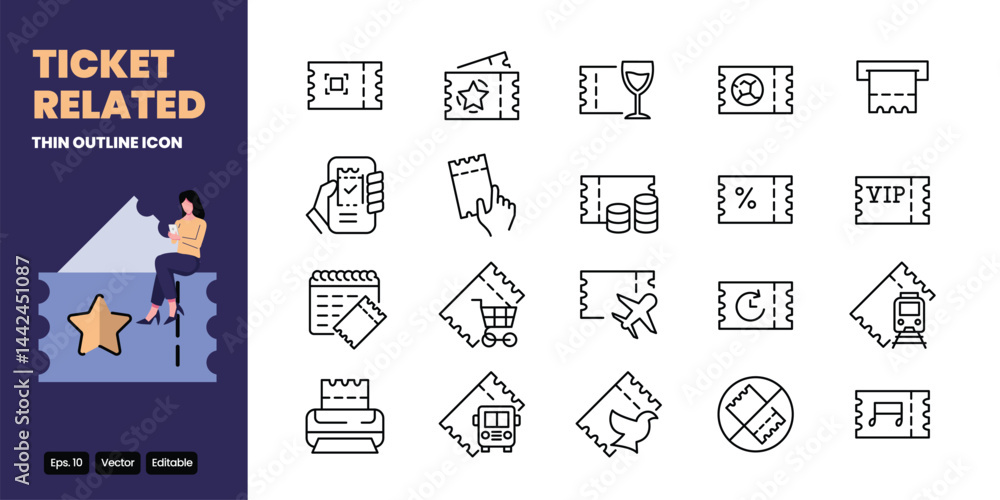 Poster tickets thin outline icon vector design good for web and mobile app