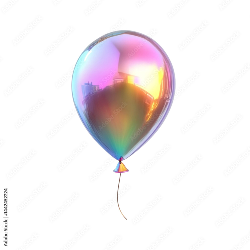 Aufkleber iridescent balloon floating against a white background with colorful vertical lines at the bottom