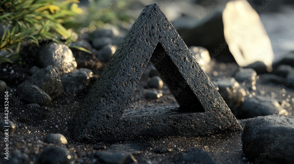 Aufkleber a triangular rock formation resting on a beach with natural elements