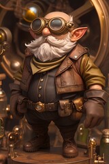 Fototapeta premium Steampunk Gnome Pilot in Leather Jacket and Goggles