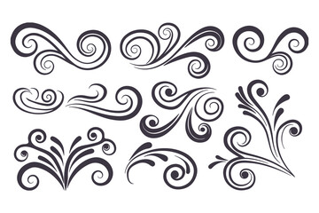 Swirl and Spiral Vector Silhouette Set. Decorative Elements Perfect for Invitations, Logos, Tattoos, and Art Projects, Stylish Touch for Graphic Design