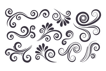 Swirl and Spiral Vector Silhouette Set. Decorative Elements Perfect for Invitations, Logos, Tattoos, and Art Projects, Stylish Touch for Graphic Design