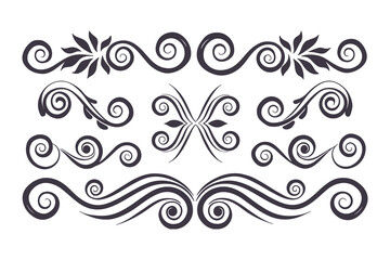 Fototapeta premium Swirl and Spiral Vector Silhouette Set. Decorative Elements Perfect for Invitations, Logos, Tattoos, and Art Projects, Stylish Touch for Graphic Design