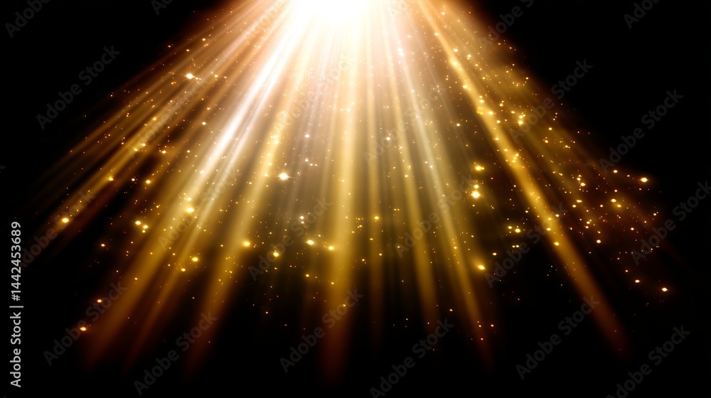 Poster bright golden rays of light creating a magical atmosphere in a dark setting