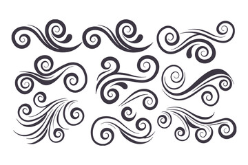 Fototapeta premium Swirl and Spiral Vector Silhouette Set. Decorative Elements Perfect for Invitations, Logos, Tattoos, and Art Projects, Stylish Touch for Graphic Design