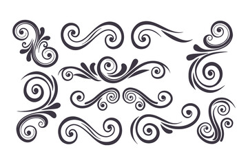 Fototapeta premium Swirl and Spiral Vector Silhouette Set. Decorative Elements Perfect for Invitations, Logos, Tattoos, and Art Projects, Stylish Touch for Graphic Design