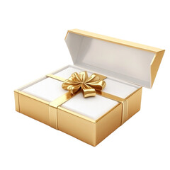 Gold gift box with golden ribbon and bow a present opened slightly