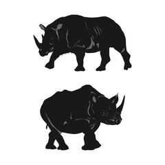 Black Rhinoceros, Rhino Silhouette illustration on white background vol 02