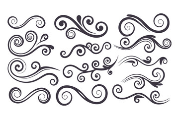 Swirl and Spiral Vector Silhouette Set. Decorative Elements Perfect for Invitations, Logos, Tattoos, and Art Projects, Stylish Touch for Graphic Design