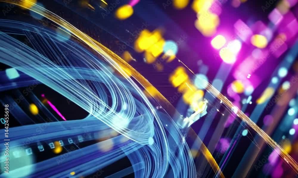 Poster abstract digital flow: neon hues and data streams