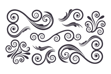Fototapeta premium Swirl and Spiral Vector Silhouette Set. Decorative Elements Perfect for Invitations, Logos, Tattoos, and Art Projects, Stylish Touch for Graphic Design