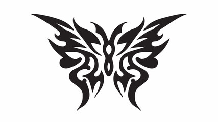 Fototapeta premium A fierce, stylized butterfly, a symbol of transformation and freedom, rendered in bold black ink against a stark white background.