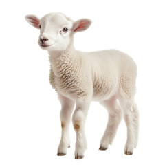 Fototapeta premium Side view of a tiny baby lamb standing, looking slightly left, cut out and isolated on a transparent background 