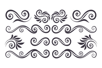 Swirl and Spiral Vector Silhouette Set. Decorative Elements Perfect for Invitations, Logos, Tattoos, and Art Projects, Stylish Touch for Graphic Design