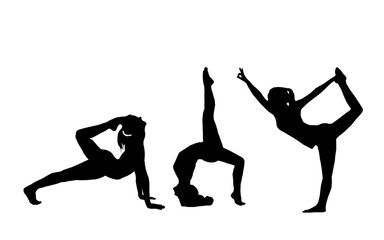 Silhouttes of yoga. Silhouttes of yoga poses. Collection of yoga poses. Woman yoga silhouttes. Asana set. Sport Women Silhouettes.