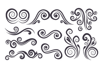 Fototapeta premium Swirl and Spiral Vector Silhouette Set. Decorative Elements Perfect for Invitations, Logos, Tattoos, and Art Projects, Stylish Touch for Graphic Design
