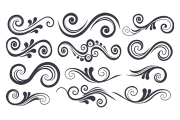 Swirl and Spiral Vector Silhouette Set. Decorative Elements Perfect for Invitations, Logos, Tattoos, and Art Projects, Stylish Touch for Graphic Design