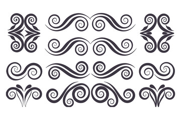 Fototapeta premium Swirl and Spiral Vector Silhouette Set. Decorative Elements Perfect for Invitations, Logos, Tattoos, and Art Projects, Stylish Touch for Graphic Design