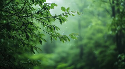 Fototapeta premium Forest canopy glistening after rainfall