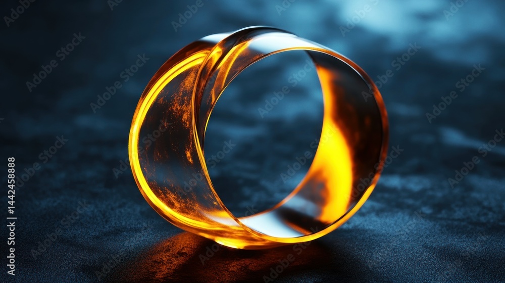Poster glowing transparent ring shape casting reflection on a dark surface