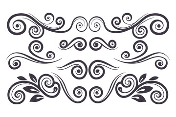 Swirl and Spiral Vector Silhouette Set. Decorative Elements Perfect for Invitations, Logos, Tattoos, and Art Projects, Stylish Touch for Graphic Design
