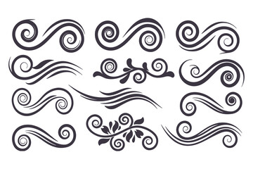 Swirl and Spiral Vector Silhouette Set. Decorative Elements Perfect for Invitations, Logos, Tattoos, and Art Projects, Stylish Touch for Graphic Design