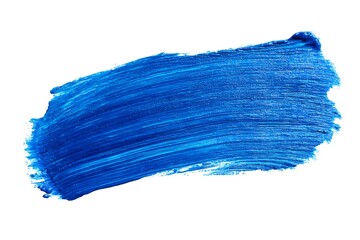 An isolated blue acrylic paint brush stroke smear serves as an abstract background texture on white.