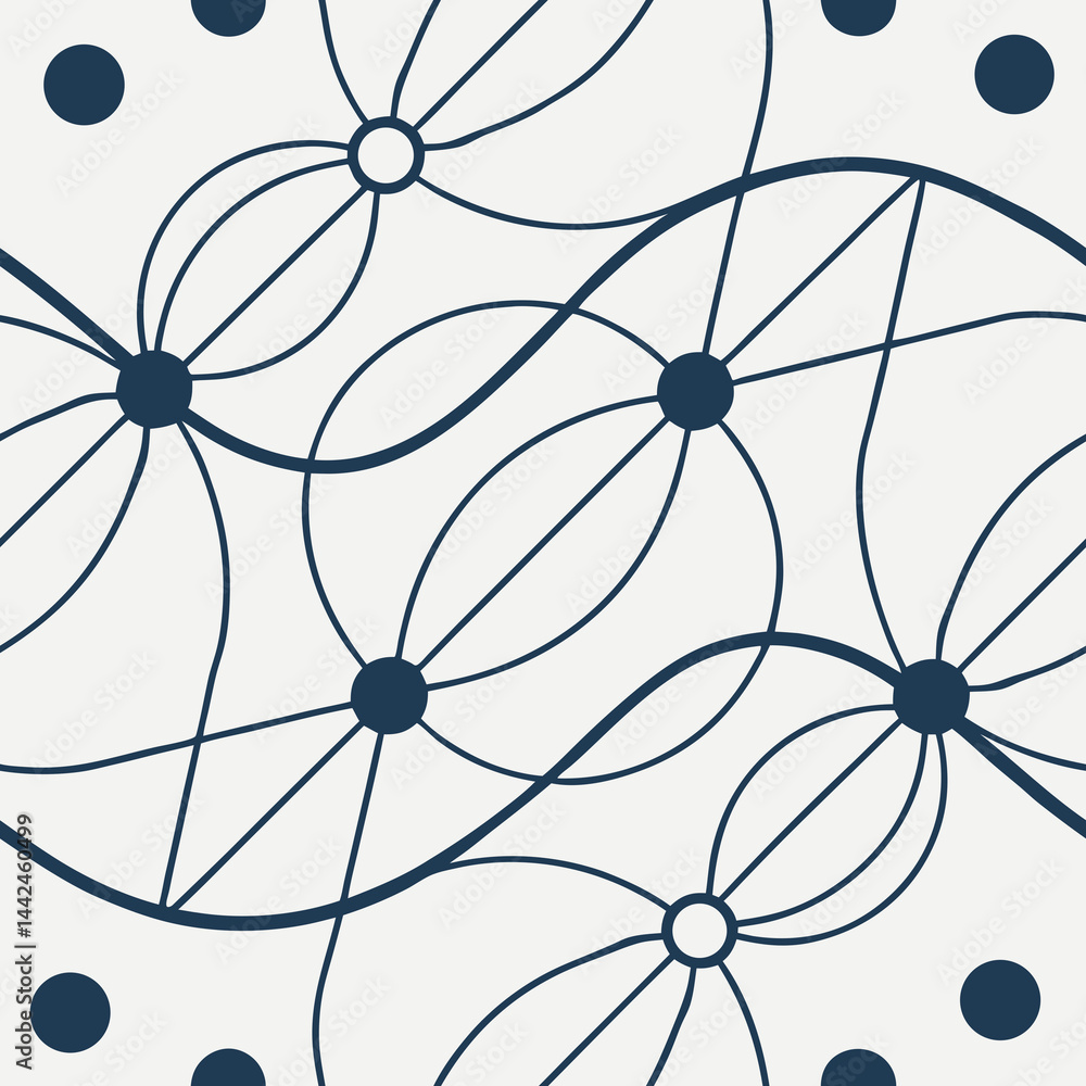 Poster seamless vector pattern with curves and circles on light background