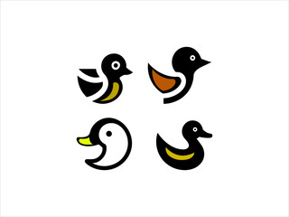 Simple, stylized logo of three ducks logo in various colors.