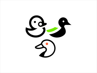 Simple, stylized logo of three ducks logo in various colors.