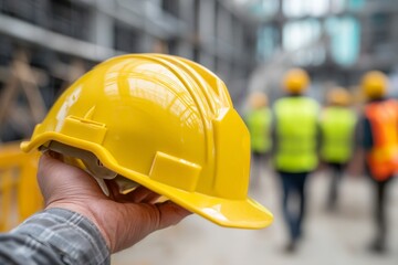 Construction worker and manager in the building industry prioritize professional safety through the use of hard hats