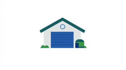 Simple garage illustration, front view, small outbuilding, graphic design element